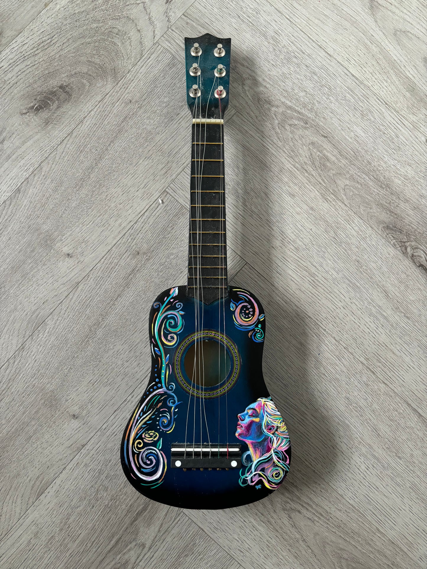 Colourful Painted Blue Ukelele
