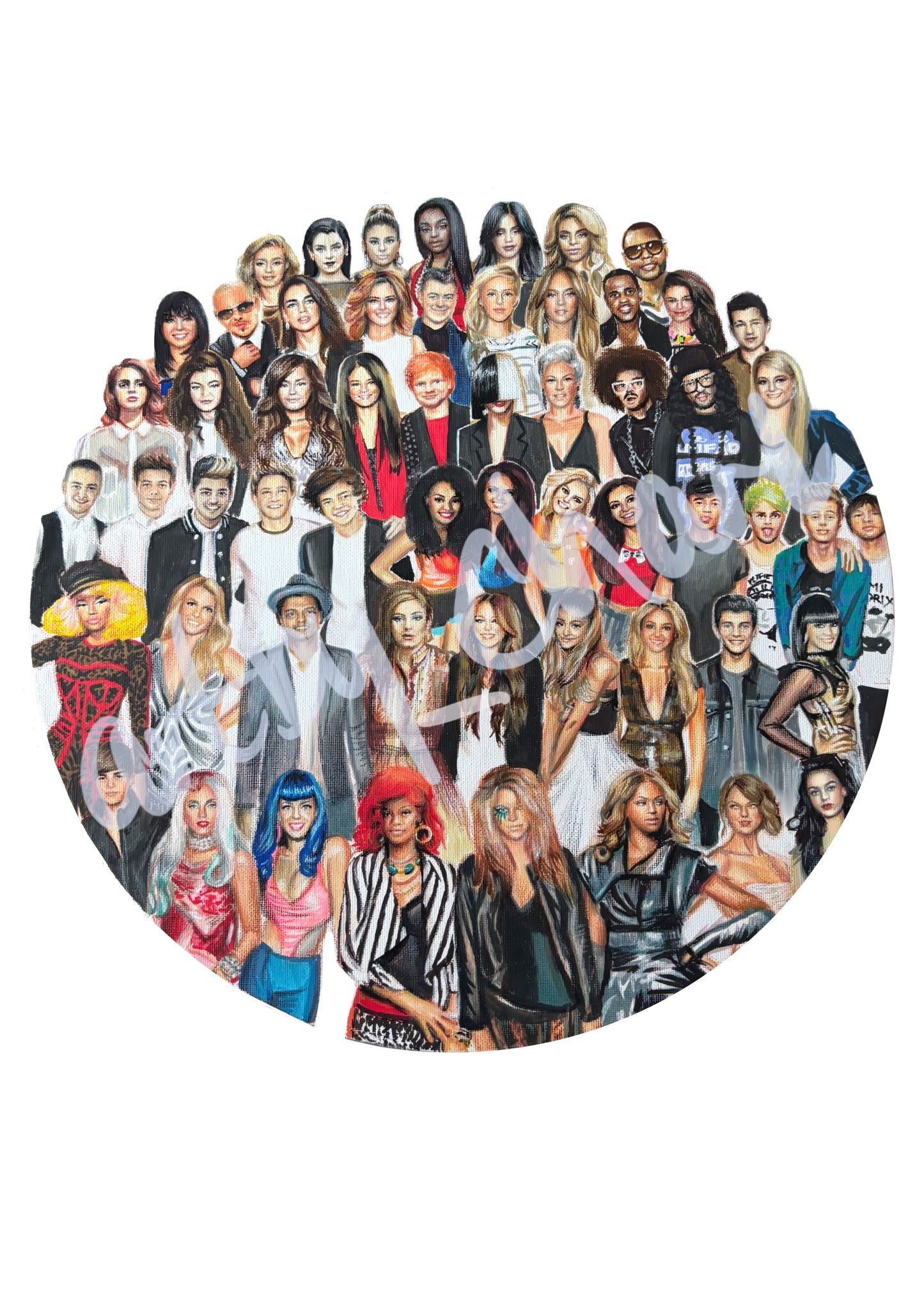 2010 Pop Stars Original Circular Canvas Drawing