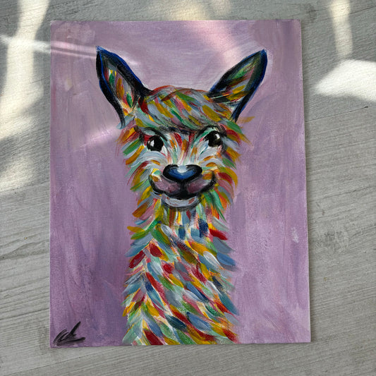 Rainbow Llama Canvas Board Painting