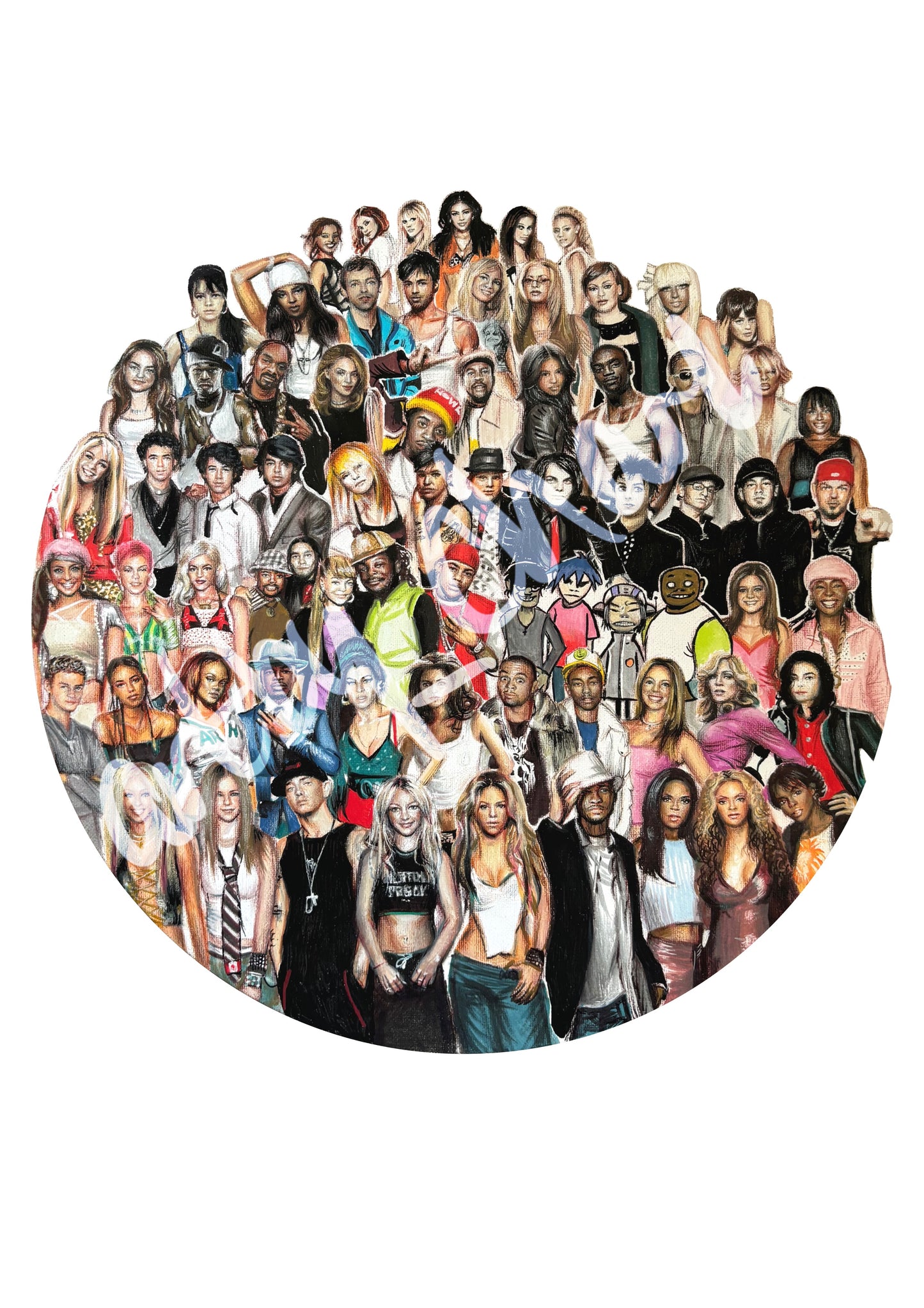 2000s Music Icons Original Circular Canvas Drawing